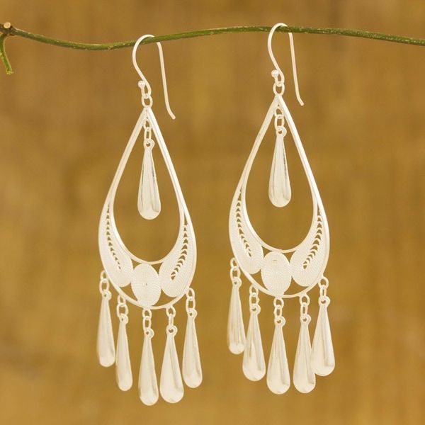 Alternate image for Handcrafted Sterling Silver Chandelier Earrings Mystic Rain