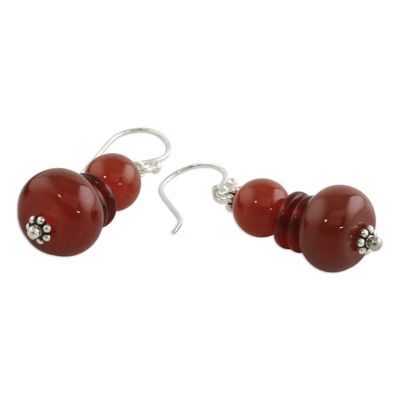 Alternate image for Carnelian Beaded Dangle Earrings from Thailand Fiery Memory
