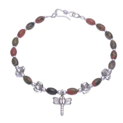 Alternate image for Dragonfly Charm 950 Silver and Unakite Bracelet Divine Dragonfly