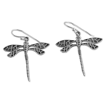 Alternate image for Dragonfly Sterling Silver Dangle Earrings from Thailand Skyward Wanderers