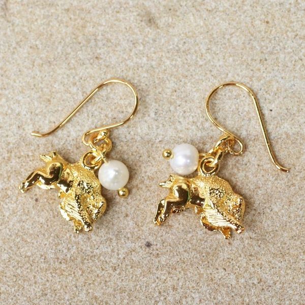 Alternate image for Gold Plated Cultured Pearl Taurus Earrings from Thailand Radiant Taurus