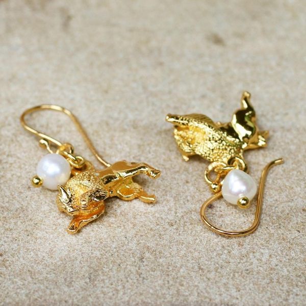 Alternate image for Gold Plated Cultured Pearl Taurus Earrings from Thailand Radiant Taurus