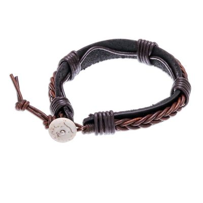Alternate image for Leather Wristband Bracelet with Braided Accent in Brown Perfect Style in Dark Brown