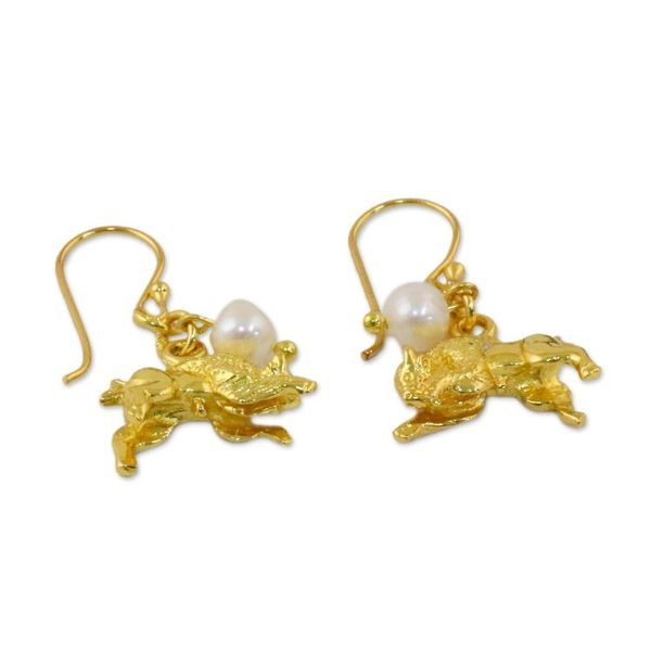 Alternate image for Gold Plated Cultured Pearl Taurus Earrings from Thailand Radiant Taurus