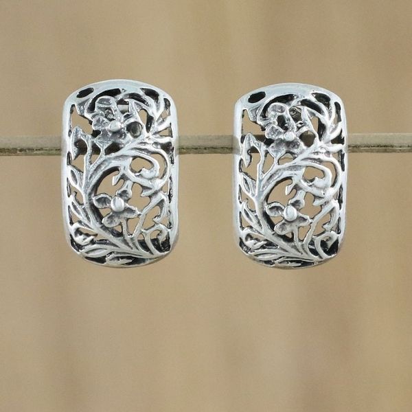 Alternate image for Sterling Silver Floral Drop Earrings from Thailand Floral World