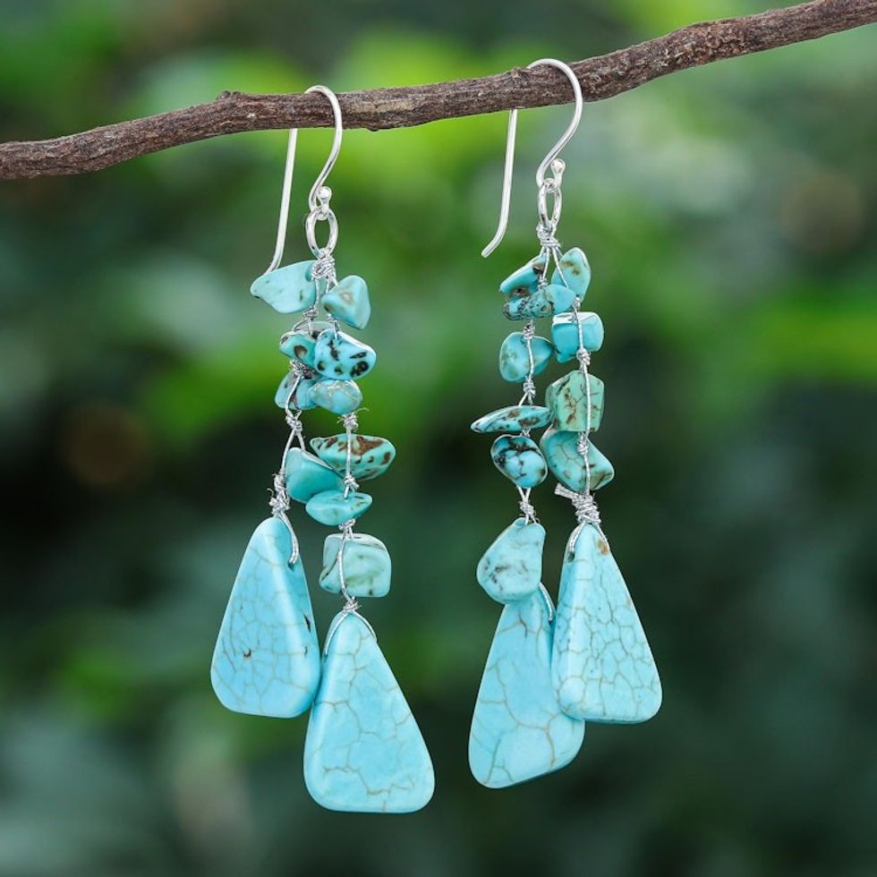 Unique Turquoise Colored Waterfall Earrings 'Falling Rain'