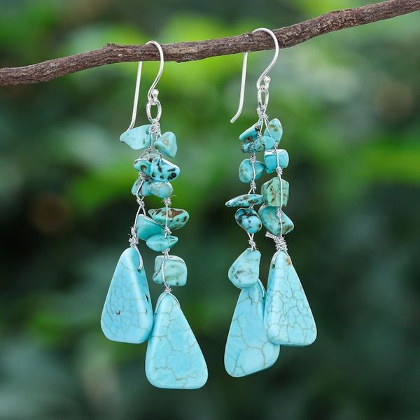 Alternate image for Unique Turquoise Colored Waterfall Earrings Falling Rain