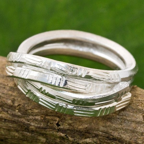 Alternate image for Sterling Silver Cocktail Ring Karen Tribe from Thailand Layers of Love