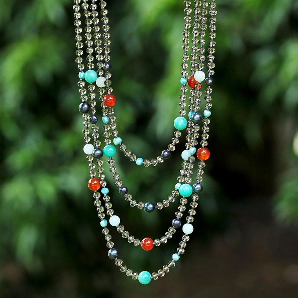 Beaded Gem Necklace with Cultured Pearls 'Changing Seasons'