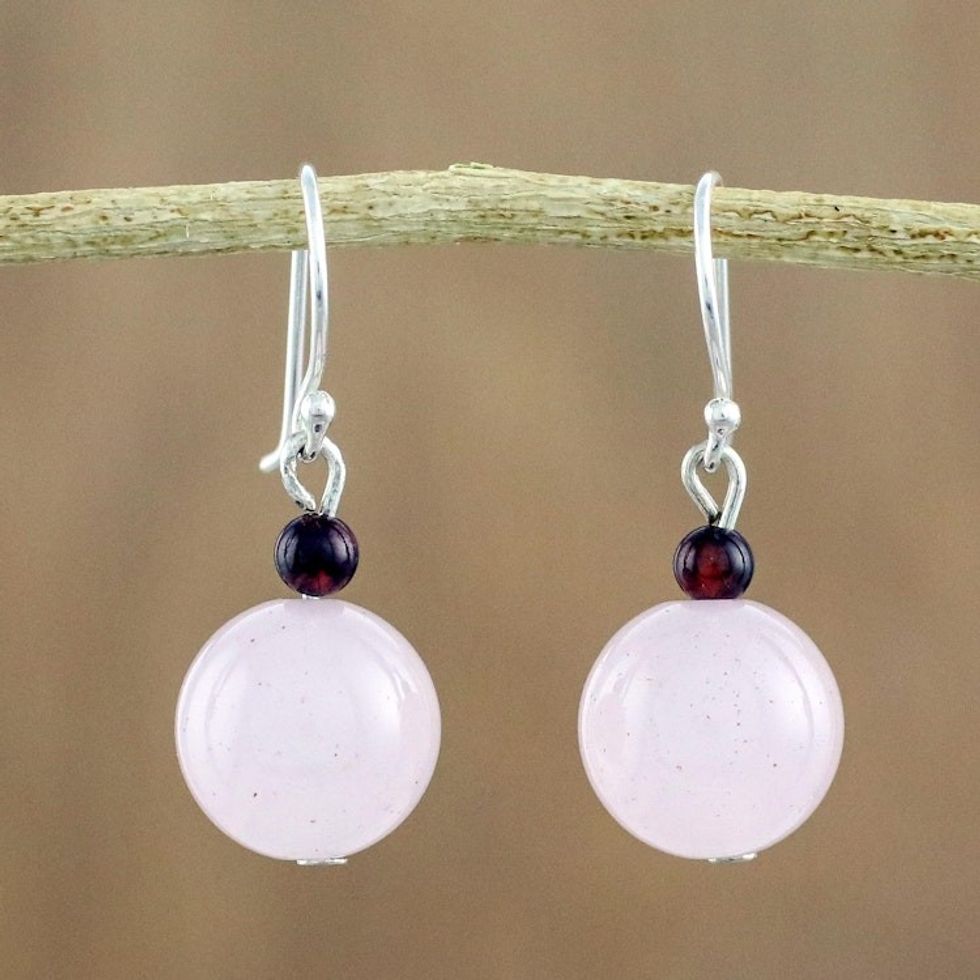 Rose Quartz and Garnet Beaded Dangle Earrings 'Sweet Candy'