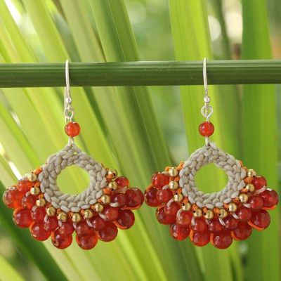 Alternate image for Carnelian Beaded Earrings Handmade in Thailand Orange Lanna