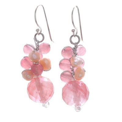 Alternate image for Pink Quartz and Cultured Pearl Beaded Dangle Earrings Soft Pink Love