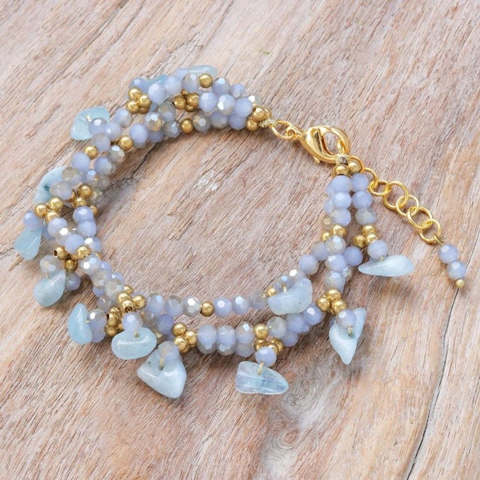 Aquamarine Beaded Bracelet with 14k Gold Accents 'Wonderful Light Blue'