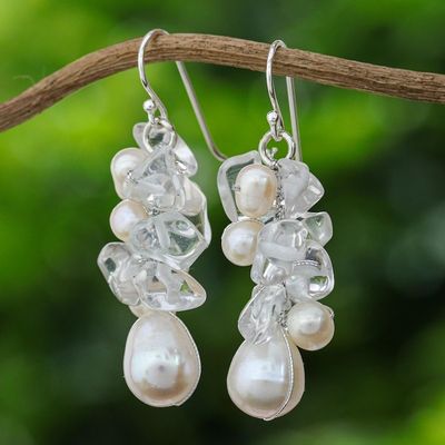 Alternate image for Pearl and Quartz Cluster Earrings Icicles