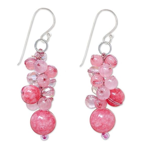 Alternate image for Pink Quartz and Glass Bead Dangle Earrings Bubble Tea in Pink