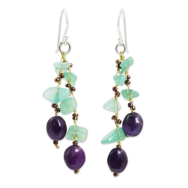 Alternate image for Handcrafted Aventurine and Amethyst Beaded Earrings Mystic Jungle