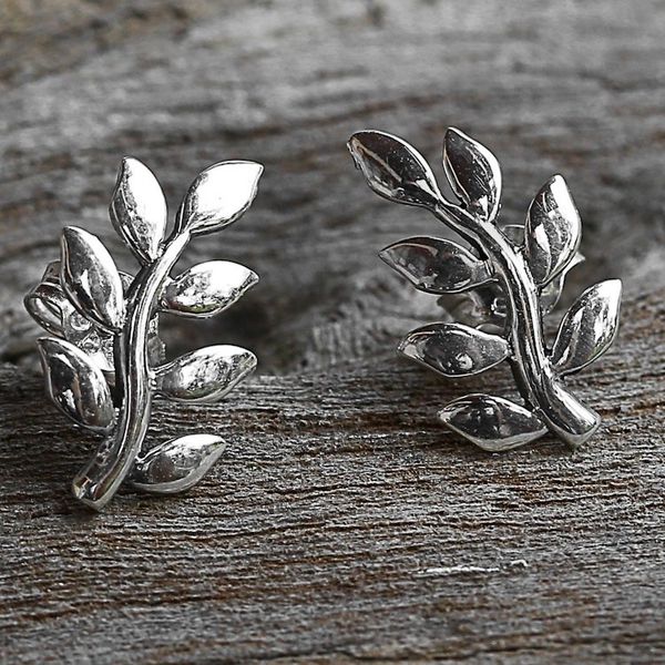 Alternate image for Sterling Silver Leaf Button Earrings from Thailand Peaceful Leaves