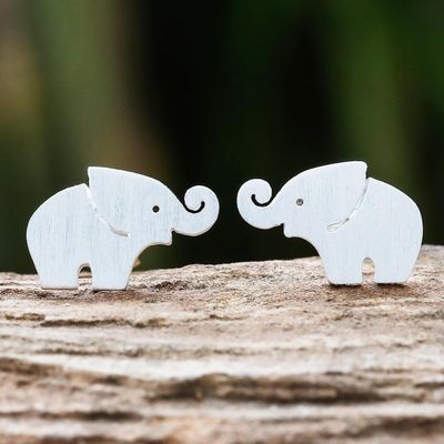 Alternate image for Sterling Silver Elephant Stud Earrings with Curled Trunks Curled Trunks