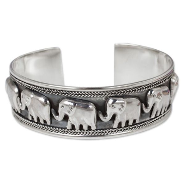 Alternate image for Artisan Crafted Sterling Silver Elephant Cuff Bracelet Grand Elephant Parade