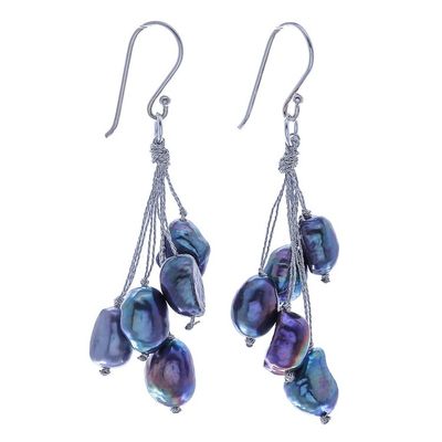 Alternate image for Hand Crafted Cultured Freshwater Pearl Dangle Earrings Mystic Pearl in Blue