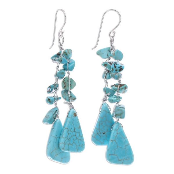 Alternate image for Unique Turquoise Colored Waterfall Earrings Falling Rain
