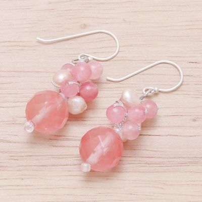 Alternate image for Pink Quartz and Cultured Pearl Beaded Dangle Earrings Soft Pink Love