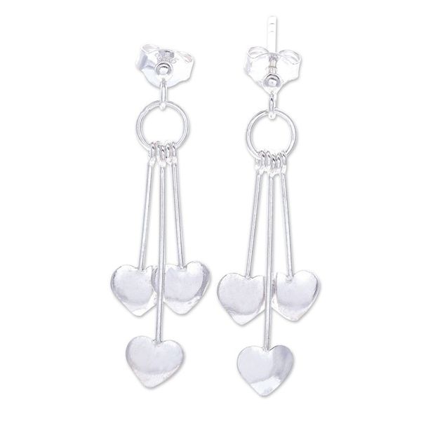 Alternate image for Sterling Silver Dangle Earrings with Heart Motif Trio of Hearts