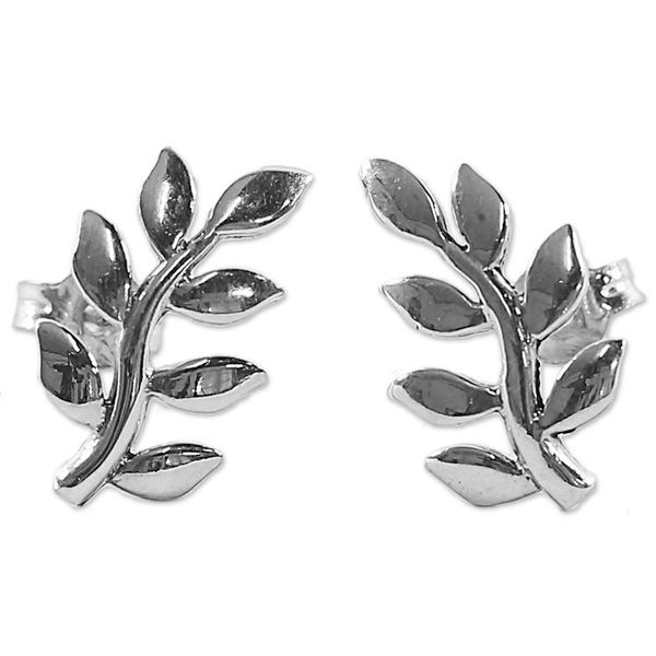 Alternate image for Sterling Silver Leaf Button Earrings from Thailand Peaceful Leaves
