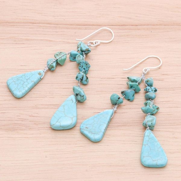 Alternate image for Unique Turquoise Colored Waterfall Earrings Falling Rain