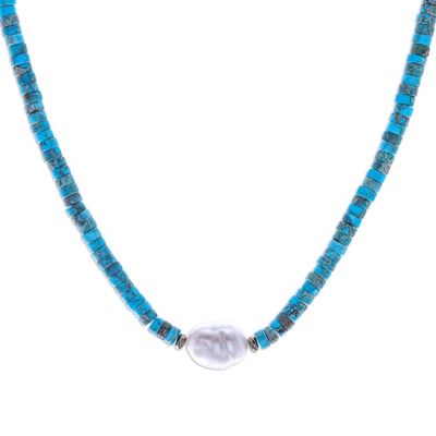 Alternate image for Handmade Hematite and Cultured Pearl Pendant Necklace Beach Vacation