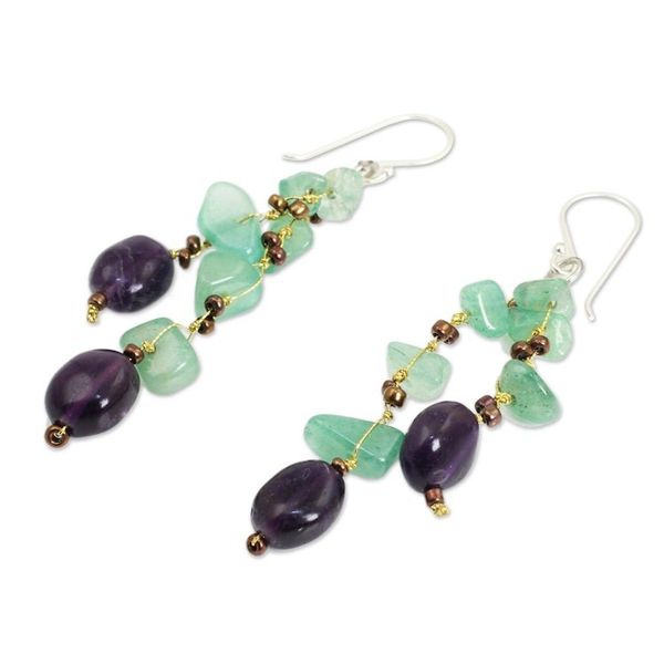 Alternate image for Handcrafted Aventurine and Amethyst Beaded Earrings Mystic Jungle