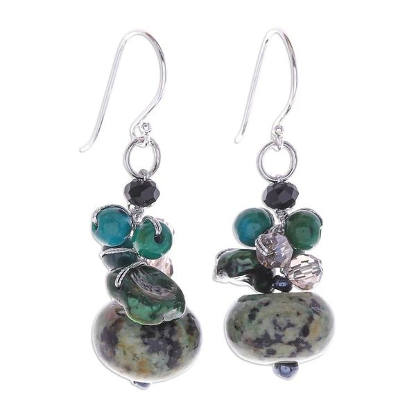Alternate image for Multi Gemstone Dappled Green Beaded Dangle Earrings Spring Moss