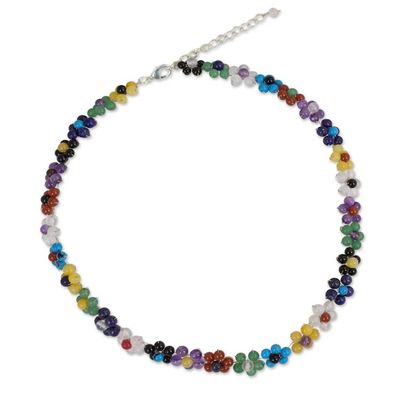Alternate image for Colorful Multi Gemstone Flower Necklace from Thailand Rainbow Blooms