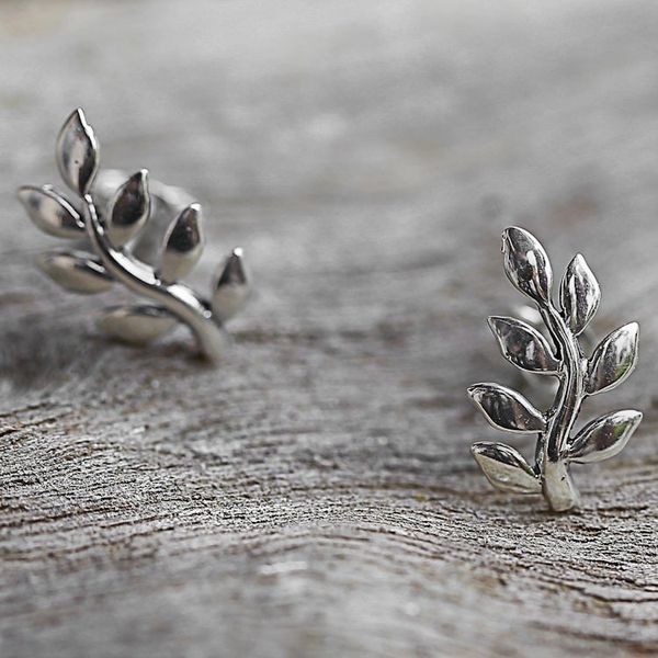 Alternate image for Sterling Silver Leaf Button Earrings from Thailand Peaceful Leaves