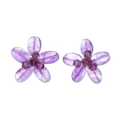 Alternate image for Hand Crafted Beaded Amethyst Earrings Peace Flower