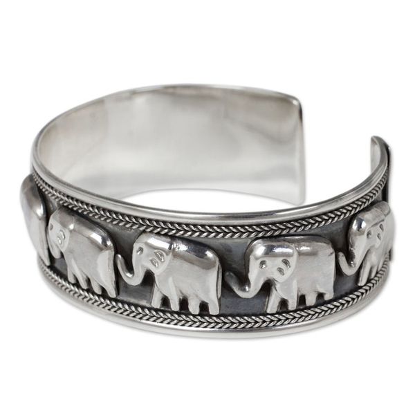 Alternate image for Artisan Crafted Sterling Silver Elephant Cuff Bracelet Grand Elephant Parade