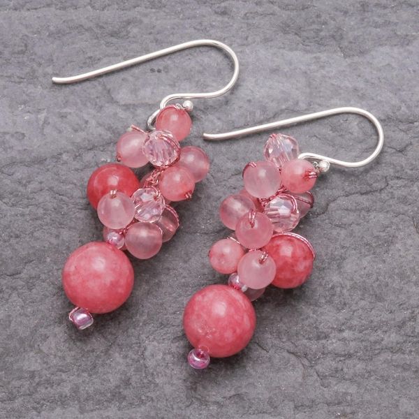 Alternate image for Pink Quartz and Glass Bead Dangle Earrings Bubble Tea in Pink