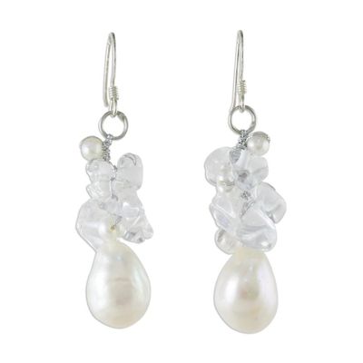 Alternate image for Pearl and Quartz Cluster Earrings Icicles