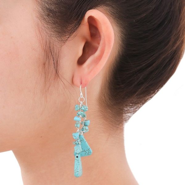 Alternate image for Unique Turquoise Colored Waterfall Earrings Falling Rain