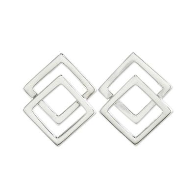 Alternate image for Thai Sterling Silver Square Geometric Button Earrings Forever Square
