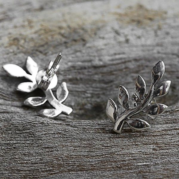 Alternate image for Sterling Silver Leaf Button Earrings from Thailand Peaceful Leaves