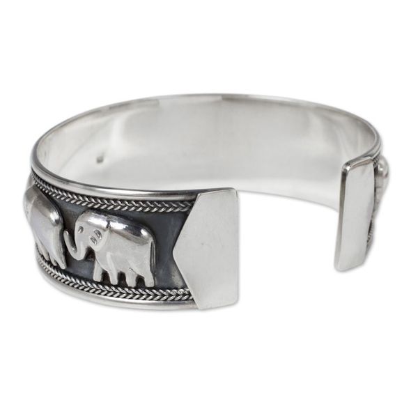 Alternate image for Artisan Crafted Sterling Silver Elephant Cuff Bracelet Grand Elephant Parade