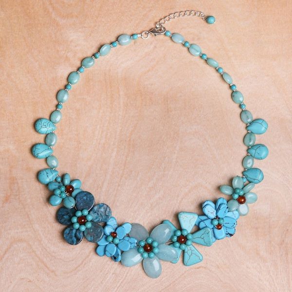 Alternate image for Hand Crafted Chalcedony and Jasper Pendant Necklace Sky Terrace