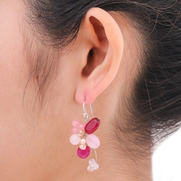 Alternate image for Handcrafted Cultured Pearl and Rose Quartz Cluster Earrings Radiant Bouquet