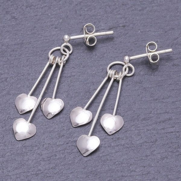 Alternate image for Sterling Silver Dangle Earrings with Heart Motif Trio of Hearts