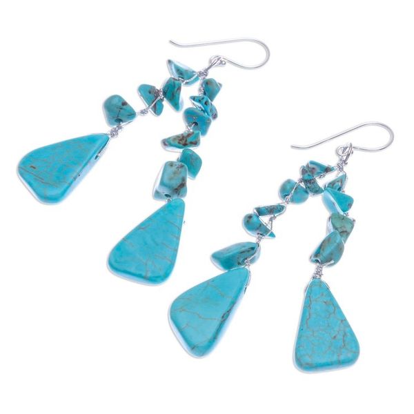 Alternate image for Unique Turquoise Colored Waterfall Earrings Falling Rain