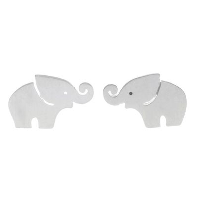 Alternate image for Sterling Silver Elephant Stud Earrings with Curled Trunks Curled Trunks