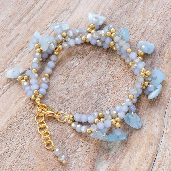 Alternate image for Aquamarine Beaded Bracelet with 14k Gold Accents Wonderful Light Blue