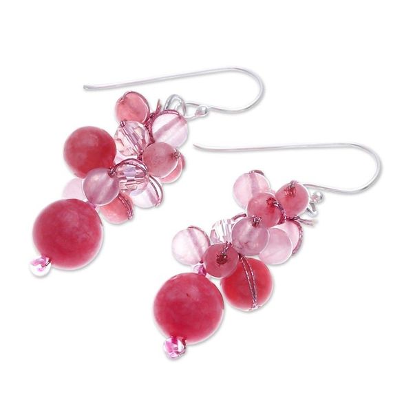 Alternate image for Pink Quartz and Glass Bead Dangle Earrings Bubble Tea in Pink