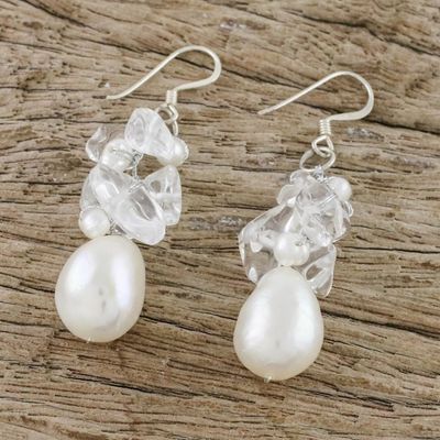 Alternate image for Pearl and Quartz Cluster Earrings Icicles